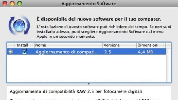 Aggiornamento di compatibilità RAW 2.5 per fotocamere digitali