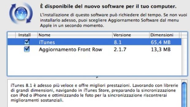 Disponibili iTunes 8.1 e Front Row 2.1.7