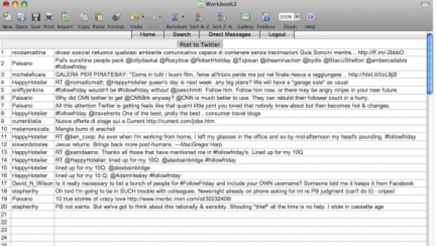 SpreadTweets, un'interfaccia a Twitter che imita Excel per Mac