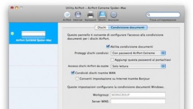 Condividere uno o più hard disk USB tramite Base AirPort Extreme