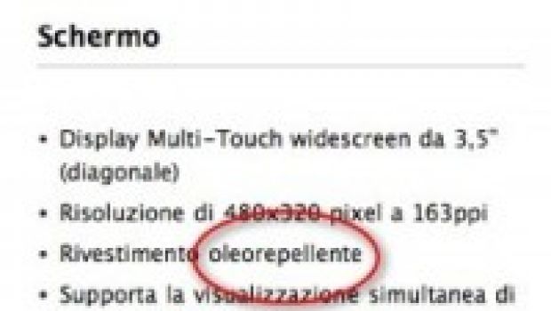 Lo schermo di iPhone 3G S è oleorepellente