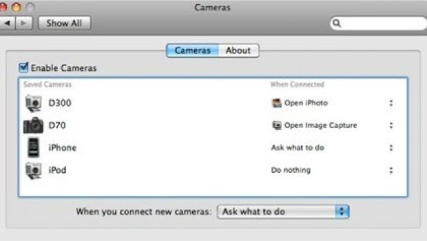 Cameras: gestione indipendente delle fotocamere