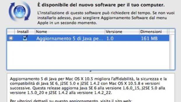 Rilasciato l'aggiornamento 5 di Java per Leopard