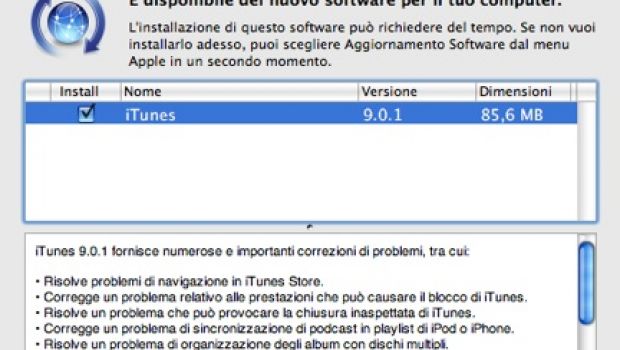 Disponibile iTunes 9.0.1