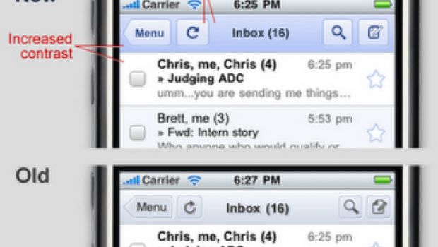 Aggiornamento dell'interfaccia web di Gmail per iPhone