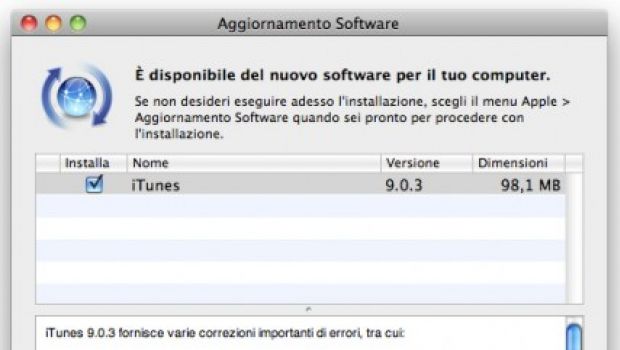 Aggiornato iTunes: versione 9.0.3