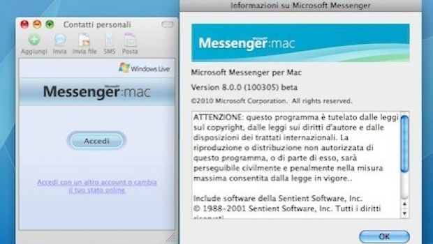 Microsoft Messenger 8 per Mac con audio e video. In beta