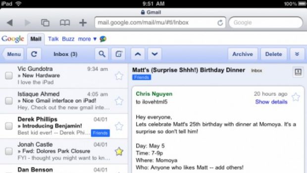 Google lancia GMail ottimizzato per iPad