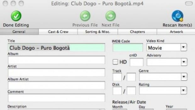 iDentify 2 identifica le tag per i video MP4 su iTunes