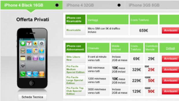 Vodafone pubblica ufficialmente le tariffe per iPhone 4