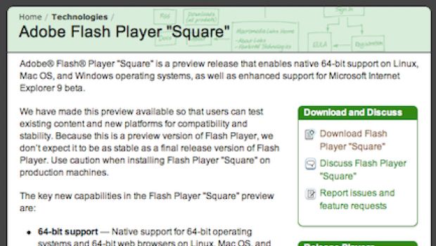 Adobe rilascia un'anteprima di Flash a 64 bit