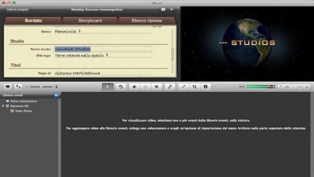 iMovie'11 non permette l'uso di nomi reali degli studios