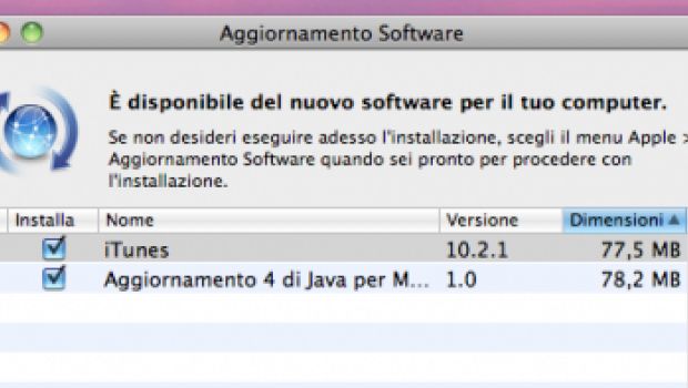 Aggiornamento Software: iTunes 10.2.1 e Java per Mac OS X