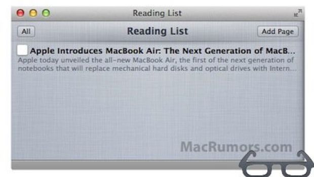 Reading List in Safari su Mac OS X Lion