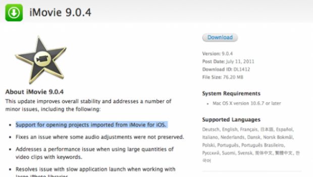 L'aggiornamento di iMovie'11 permette ora di importare video da iOS