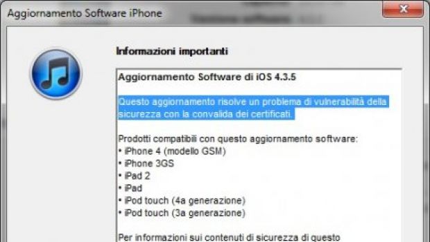 Apple pubblica iOS 4.3.5