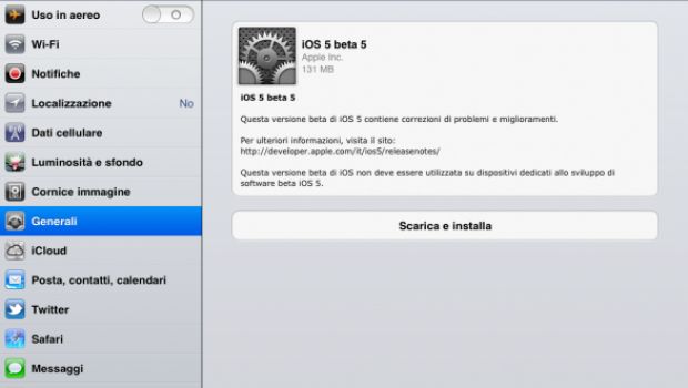 Apple rilascia agli sviluppatori iOS 5 beta 5