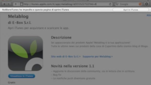 NoMoreiTunes: bloccare l'apertura automatica di iTunes in Safari