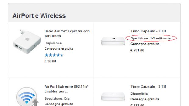 Anche le Time Capsule scarseggiano, nuove versioni  in arrivo?
