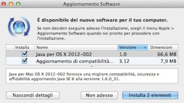 Un altro aggiornamento Java per OS X