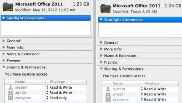 Office 2011 SP2: un bug nei diritti di scrittura