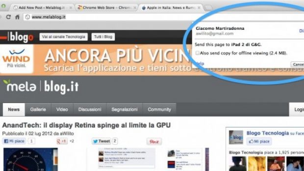 Inviare pagine Web da Mac a iOS con Chrome