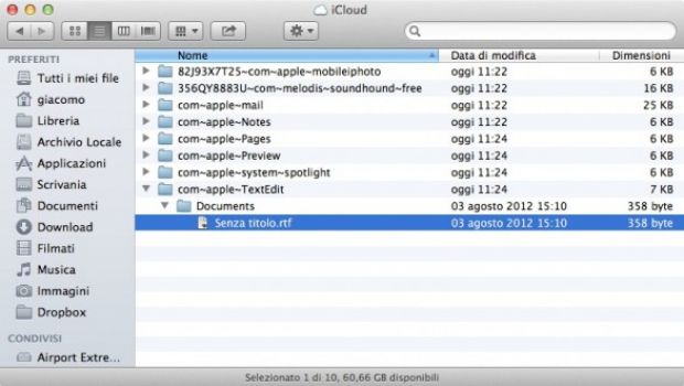 Accedere ai file iCloud direttamente dal Finder