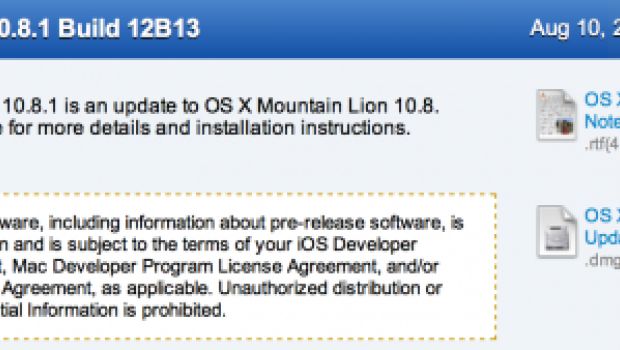 Apple invia la prima build di OS X 10.8.1 agli sviluppatori