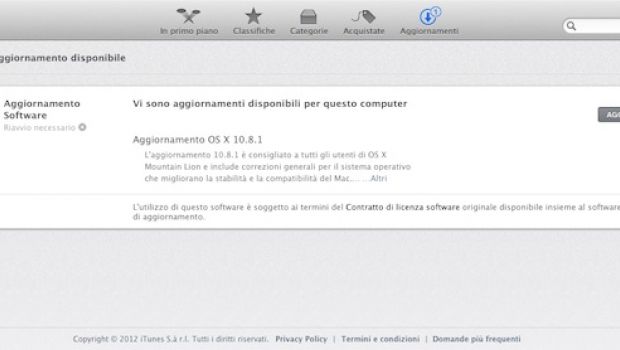 Apple rilascia OS X 10.8.1