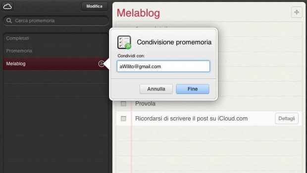 Condivisione Promemoria su iCloud.com