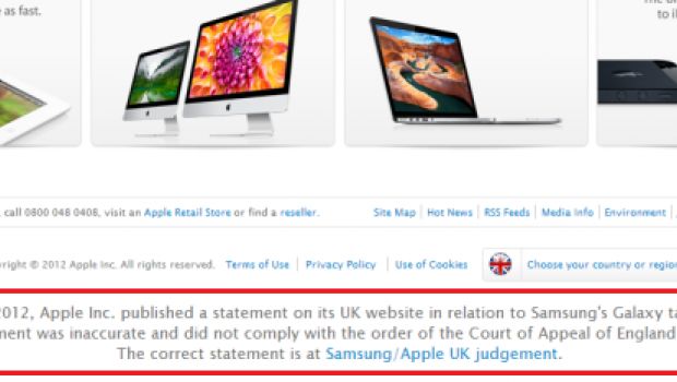 Apple.co.uk: il messaggio sul caso Samsung si vede solo facendo lo scroll della pagina