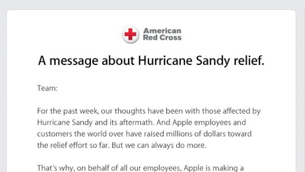 Apple dona 2,5 milioni di dollari alla Croce Rossa per l'uragano Sandy