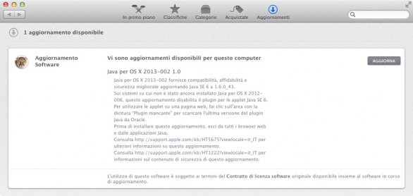 Java, aggiornamenti disponibili per OS X