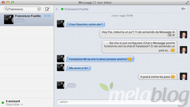 La chat di Facebook su Messaggi in OS X Mountain Lion