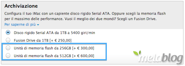 SSD da 256GB e 512 GB, nuove opzioni BTO per gli iMac