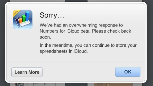 iWork per iCloud, Beta chiusa per alcuni a causa del 