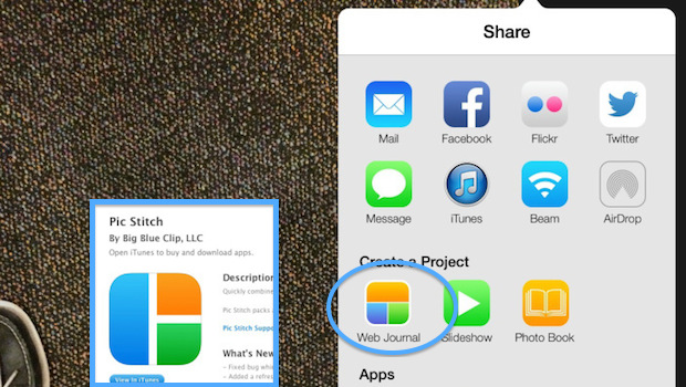 iOS 7, Apple copia l'icona di Pic Stitch per i diari di iPhoto