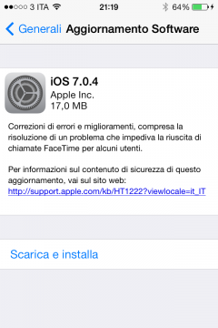 iOS 7.0.4 disponibile per iPhone, iPad e iPod touch