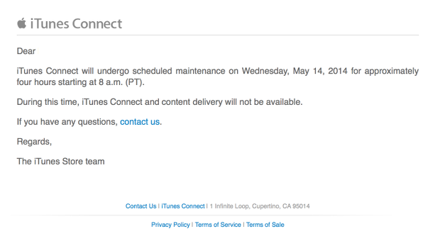 iTunes Connect chiuso per manutenzione il 14 maggio
