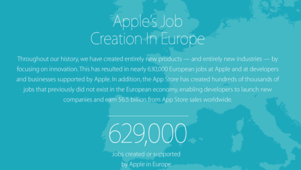 Apple: 629.000 posti di lavoro in Europa, 1.300 dipendenti in Italia