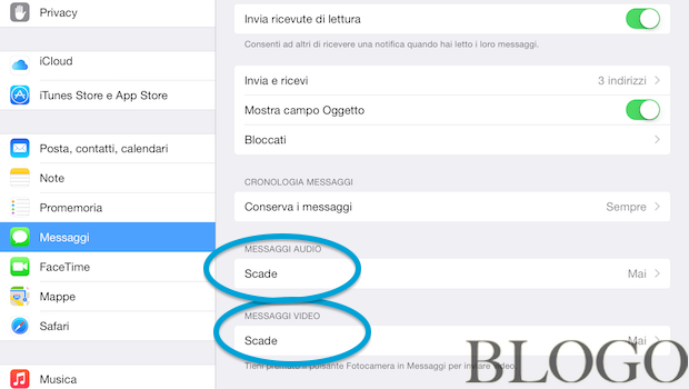 iOS 8, Impedire l'auto-cancellazione di video e audio in iMessage