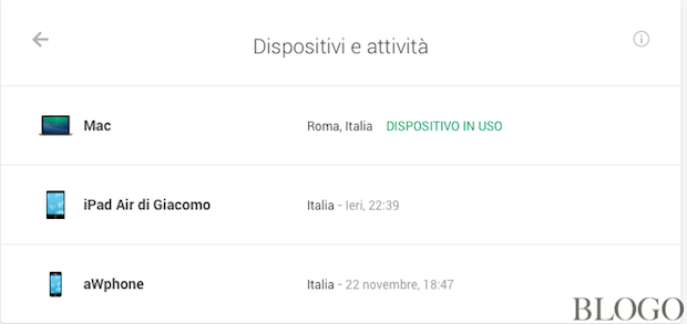 Scoprire quali iPhone, iPad e Mac accedono al proprio account Google