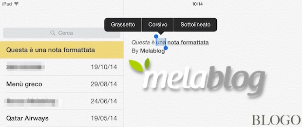 iOS 8, inserire foto e testo formattato nell'app Note