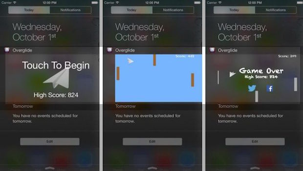 Trasformare il Centro Notifiche di iOS 8 in un gioco con Overglide