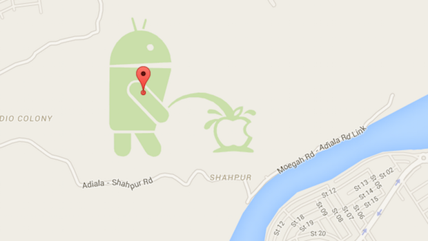 Google Maps, rimossa la Mascotte Android che fa pipì sul logo Apple