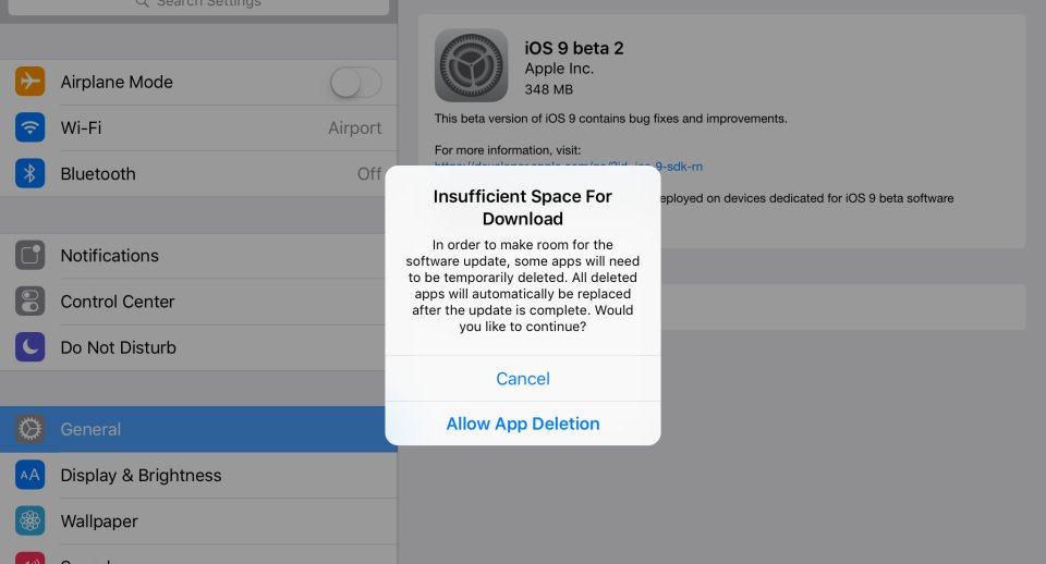 iOS 9 cancellerà e riscaricherà le app per fare spazio agli aggiornamenti