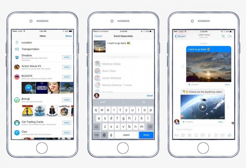 Facebook Messenger, inviare foto e video su Dropbox (e chatbot in arrivo)