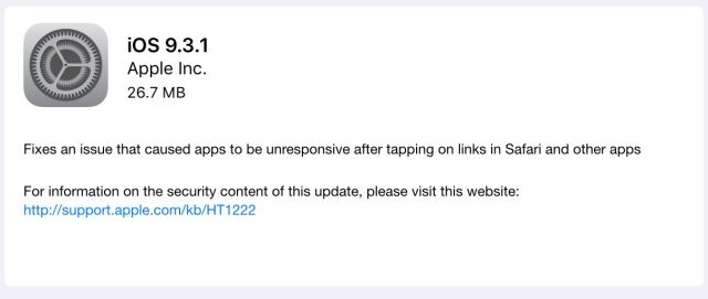 Apple pubblica iOS 9.3.1 con il fix per il bug dei link nei browser