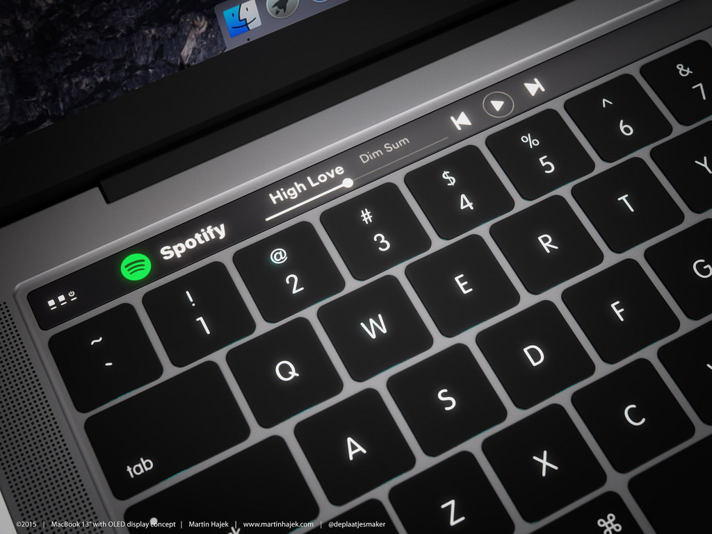 MacBook Pro (Metà 2016), un rendering mostra la Barra Touch OLED