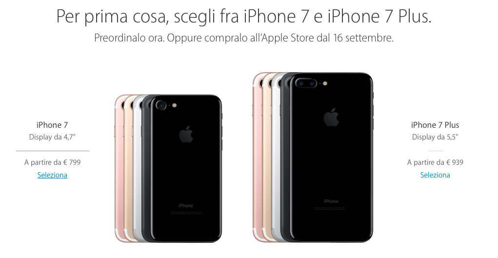 iPhone 7 e iPhone 7 Plus: aperti i preordini